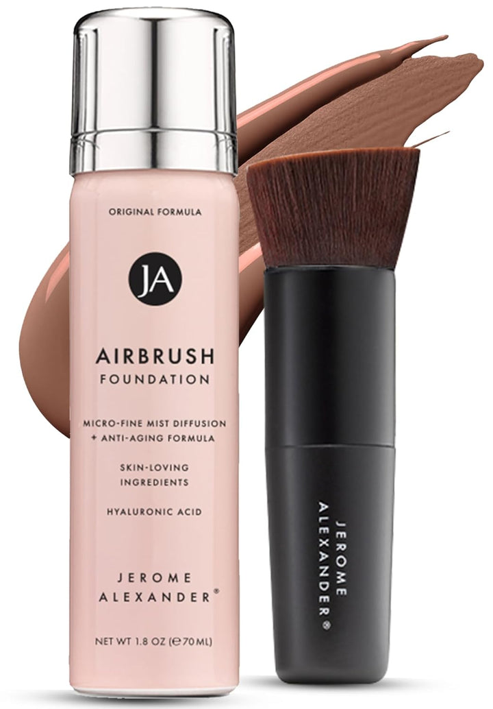 Magicminerals Airbrush Foundation – 2 Piece Set with Airbrush Foundation and Kabuki Brush - Spray Makeup with Anti-Aging Ingredients for Smooth Radiant Skin - Light Medium
