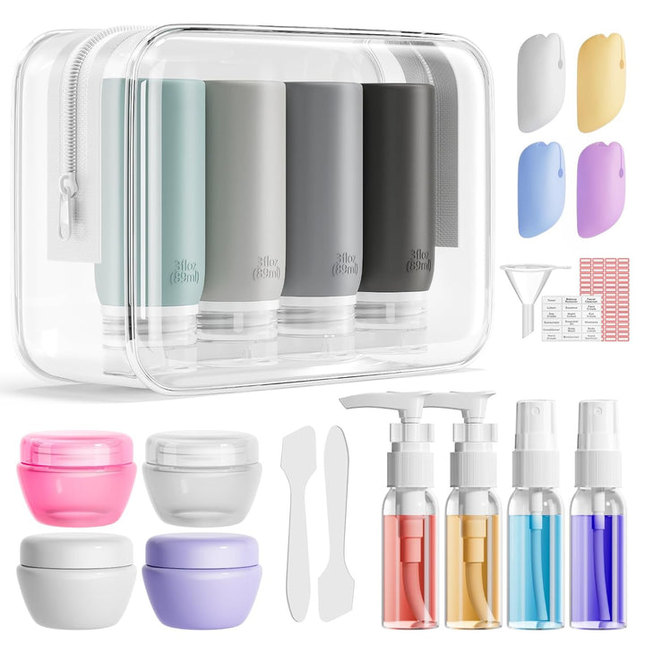 21 Pack Leak Proof Silicone Travel Bottles Set, TSA Approved Containers for Toiletries, Travel Size Accessories and Shampoo Conditioner Bottles with Toiletry Bag (BPA Free)
