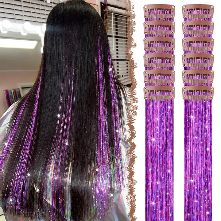 Colored Clip in Hair Extensions - 10 PCS Skyblue Light Blue Highlighted Hair Piece Straight Synthetic Clip in Hairpieces for Women 22 Inch