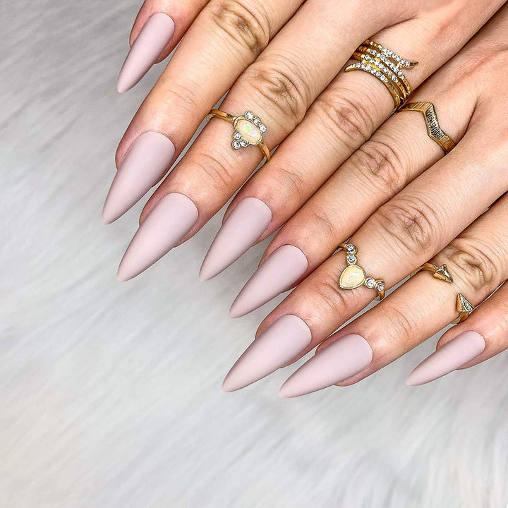 24Pcs Fake Nails Matte Pure Color Medium Long Stiletto Almond Press on Nail False Tips Artificial Finger Manicure for Women (Black)