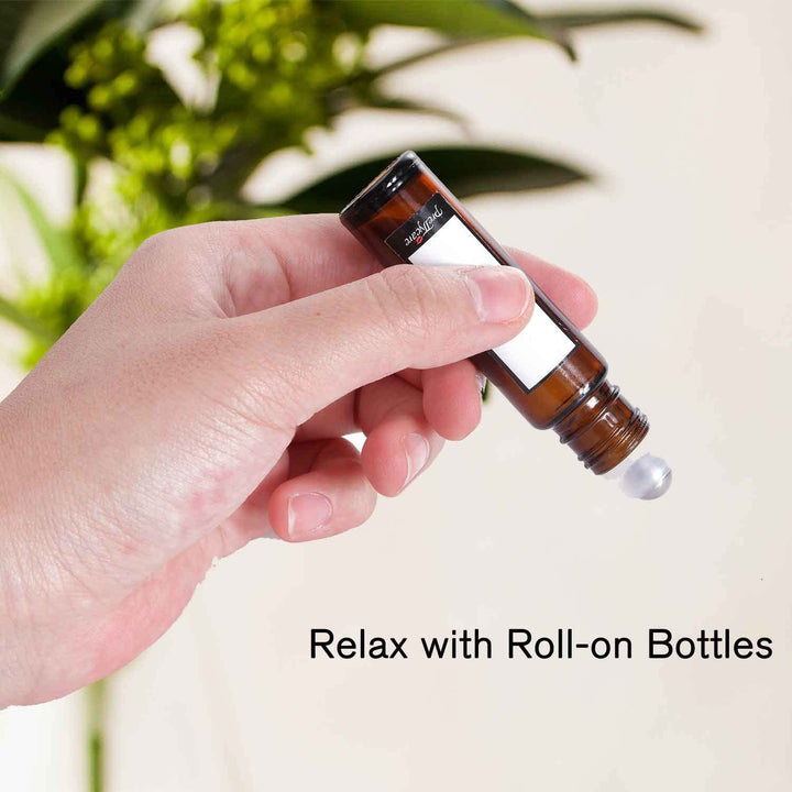 4 Pack, 10 Ml Essential Oil Roller Bottles with Stainless Steel Roller Ball - Refillable Leak-Proof Empty Thick Amber Glass Roll on Bottles with Metal Caps for Travel, Perfume