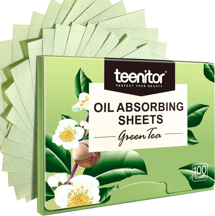 Oil Blotting Sheets for Face, 400 Sheets Green Tea Oil Absorbing Sheets Blotting Paper for Oily Skin, Oil Absorbent Pads Face Oil Wipes Oil Sheets for Women, Oil Control Film Large 10Cmx7Cm