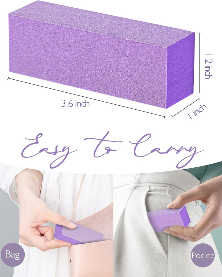 Nail Buffer Block, Medium/Fine Grit 100/180 Finishing Buffers for Acrylic Nails Gel Polish Nails, 3 Way Professional Pedicure Manicure Buffer Kits, 5 Count (Purple)