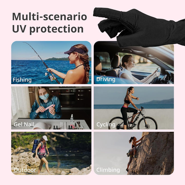UV Gloves for Nail Lamp,Professional UPF50+ UV Protection Gloves for Manicures Nail Art,Fingerless Gloves That Shield Skin from the Sun and Nail Lamp (Black)
