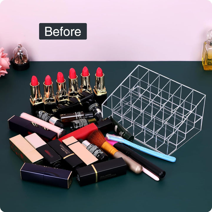 Lipstick Organizer,Small Clear Plastic Compact Lip Gloss Chapstick Perfume Sample Mascara Holder with 24 Slots