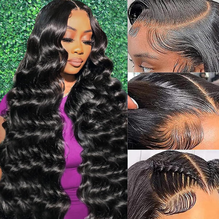 13X6 Body Wave Pre Plucked Human Hair HD Transparent Lace Front Wigs, 180% Density Glueless Lace Frontal Wigs with Baby Hair for Women, 26 Inch