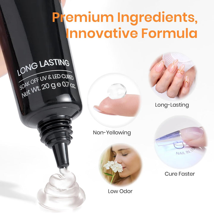 Beetles 2Pcs*20G Solid Nail Glue Gel, Tipex Soft Nail Tips Glue Super Strong for Acrylic Nails Extension Fake Nails Press on Nails, Christmas Nail Art, U V Light Required