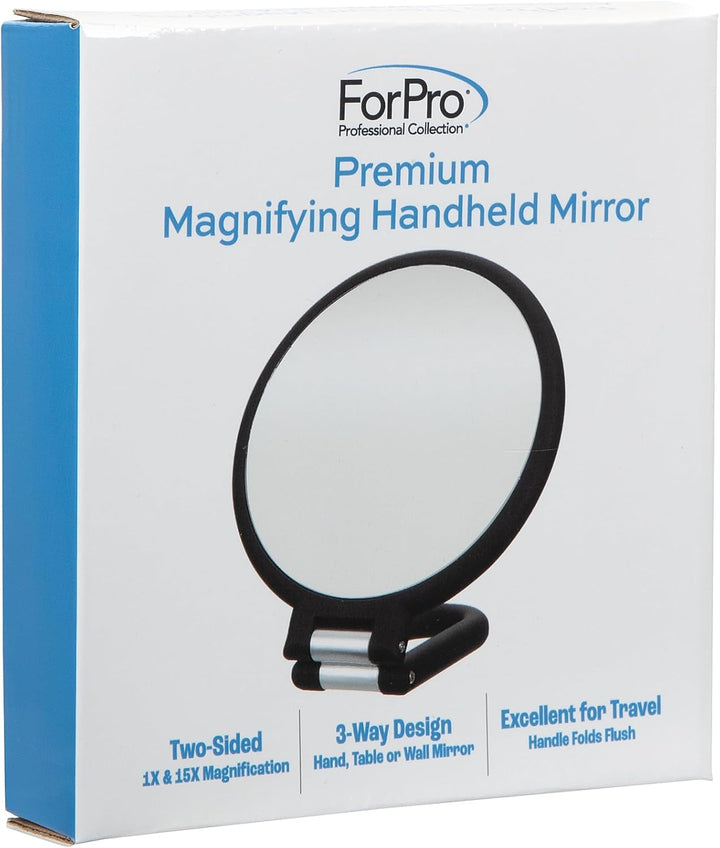 Premium Magnifying Handheld Mirror, 1X/15X Magnification Hand Mirror, Folding Adjustable Handle, for Makeup, Travel, Black