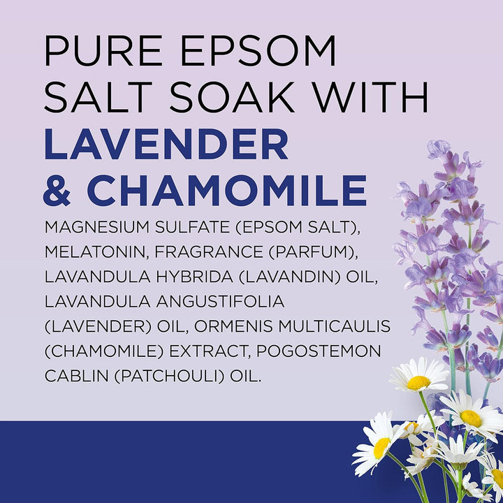 Pure Epsom Salt Soak, Sleep Blend with Melatonin, Lavender & Chamomile Essential Oils, 3 Lbs