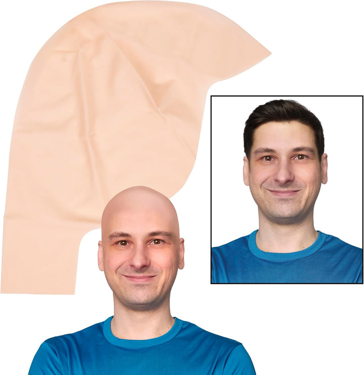 Latex Bald Cap for Adults - Beige Realistic Head Skin Bald Cap Wig for Men and Women - Halloween Costume Makeup Accessory for Theater, Cosplay and Dressup Apparel