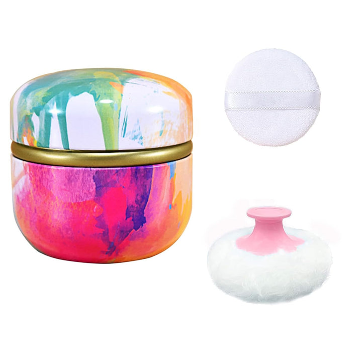Body Powder Puff and Container for Dusting Powder, Women Powder Puff and Powder Case for Bath and Travel (Romantic Flowers)