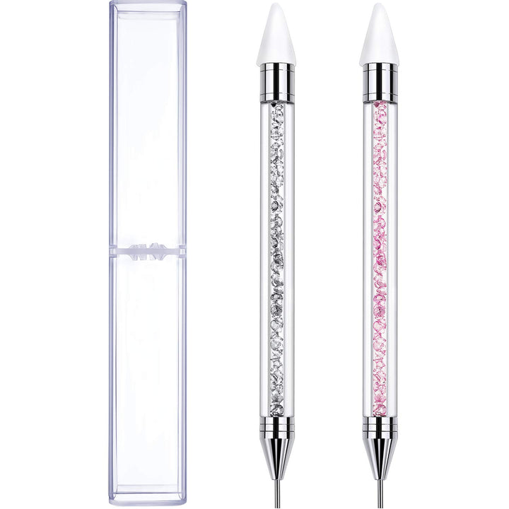 2 Pieces Rhinestone Picker Dotting Pen, Dual-Ended Rhinestone Gems Crystals Studs Picker Wax Pencil Pen Crystal Beads Handle Manicure Nail Art DIY Decoration Tool (Light Blue Pink)