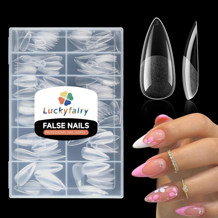 Short Almond Nail Tips, 240Pcs Soft Nail Gel Tips Pre-Shaped Acrylic Fake Nails, Half Matte Full Cover Clear Gelly Press on Flase Nail Tips for Extension Nail Manicure Home DIY 12 Sizes Gelly Tips