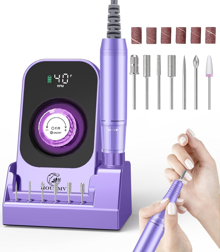 Portable Nail Drill Electric File: 40000RPM Professional Rechargeable Nail E-File Machine, Cordless Nail Drill with Bits & Base for Acrylic Nails Remove Nail Gel Polish Manicure for Salon Home, White