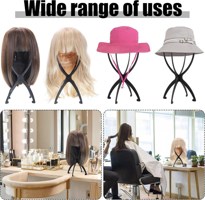 Wig Stand, Portable Wig Holder Wig Head Stand for All Wigs Travel Wig Hair Stylist Gifts for Women(Black (2 Pack))