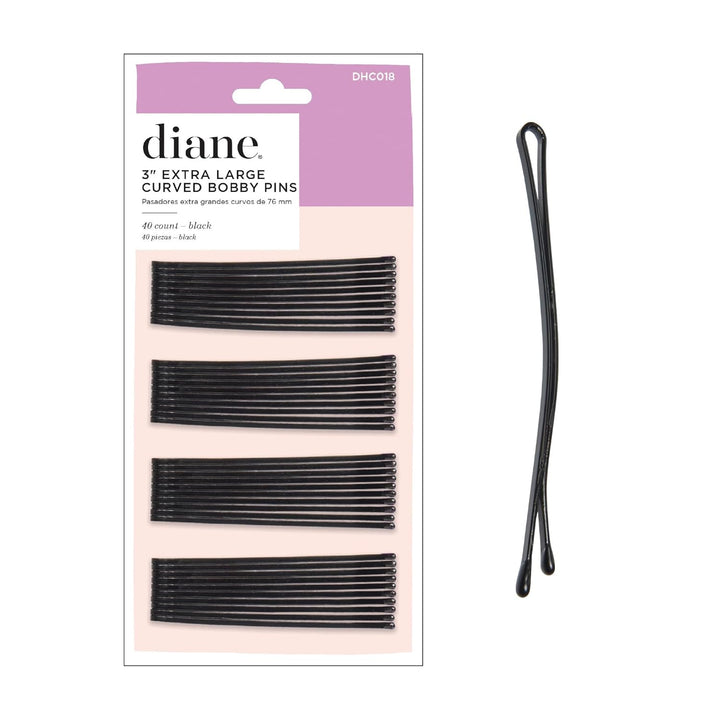 2.5” Curved Black Bobby Pins for Women, Girls, Salon, Hairdressing, Rollers, Long and Thick Hair, Large Flat Hair Pins with Ball Tips for Securing Updos, Flyaways, 40 Count