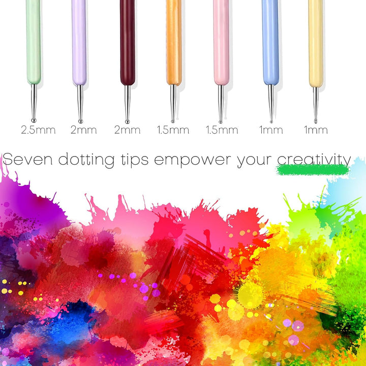 7PCS Nail Art Brushes, Nail Design Painting Brush Set with Nail Polish Brush, Nail Liner Brush, Nail Extension Gel Brush, Builder Nail Gel Brush, and Multi-Size Dotting Pens for DIY Nail Art