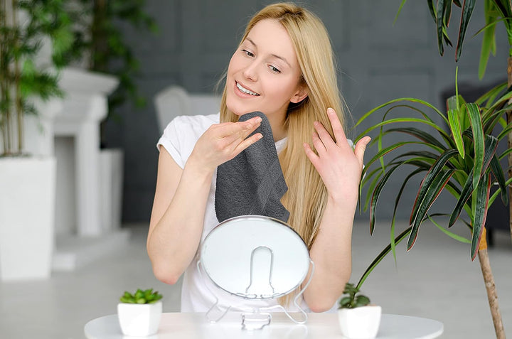 12 Pack Premium Wash Cloths Set, 12 by 12 Inches, 100% Cotton Ring Spun, Highly Absorbent and Soft Feel Essential Washcloths for Bathroom, Spa, Gym, and Face, Grey