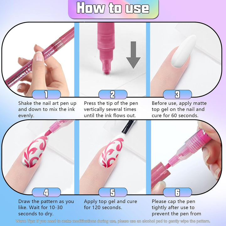 Nail Art Pens, 16 Colors Acrylic Nail Paint Pens Kit Quick Drying, 3D Gel Nail Polish Pen Graffiti Dotting Drawing Painting Liner Manicure for Home and Salon DIY