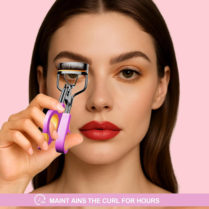 Eyelash Curlers with 6PCS Extra Replacement Pads, Premium Quality Eye Lash Curler, Superior Curling Effect, Easy to Hold and Use, Christmas Gifts for Her - Orange Purple Handle