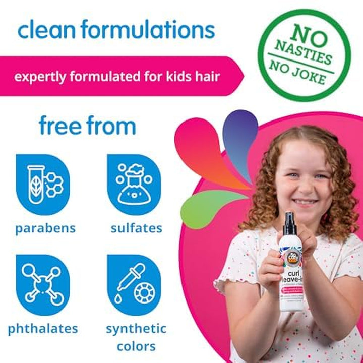 Leave in Conditioner Spray (8 Fl Oz) Paraben-Free Detangler for Kids' Curly Hair, Deep Conditioner & Tangle-Free Curls, Gentle & Nourishing with Keratin, Vitamin B5, Olive Oil & Jojoba Oil