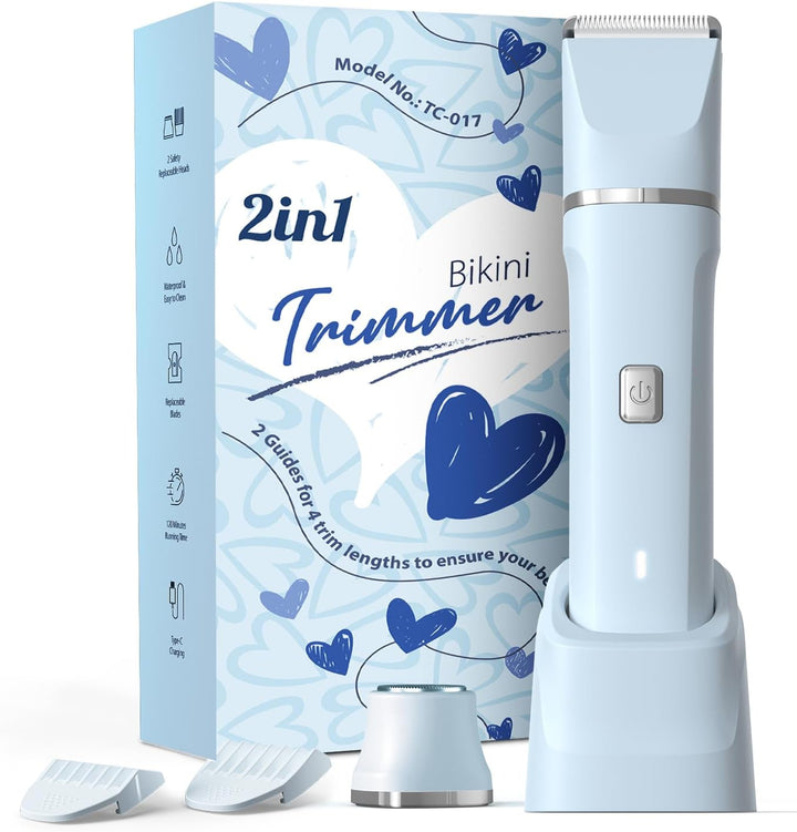 Electric Razors for Women - IPX7 Waterproof Pubic Hair Remover for Shower & Travel, 3-In-1 Bikini Trimmer with Body/Round/Curved Heads, Hypoallergenic Foil & Ceramic Blades, Self-Care Gifts for Her