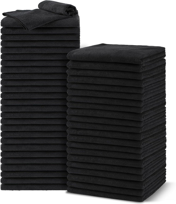 Salon Towels 24 Pack, Microfiber Barber Towels Bulk, (16X29 Inches) Hair-Drying Cloth Super Soft Black Hand Cloth for Gym, Bath, Spa Use and Home Beauty Care(Not Bleach Proof)