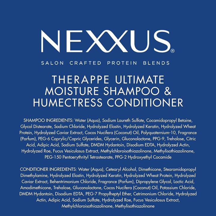 Nexxus Shampoo and Conditioner Therappe Humectress 2 Count for Dry Hair Silicone-Free, Moisturizing Caviar Complex and Elastin Protein for Thicker and Stronger Hair 33.8 Oz