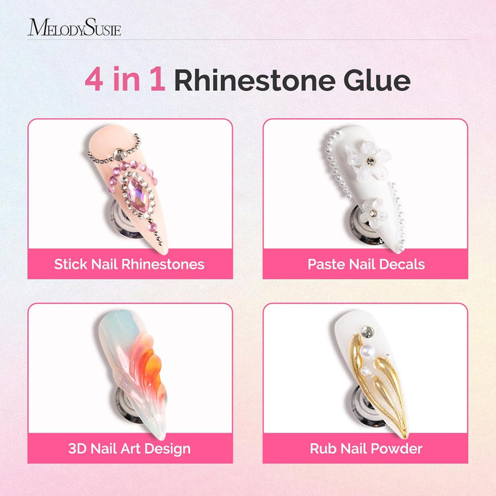 2Pcs Nail Rhinestone Glue, 3D Gel Nail Art Design Strong Adhesive Nail Gem Glue for Nail Charms Gems Jewelry Decoration DIY Manicured at Home Cured Need Beauty Gifts for Women
