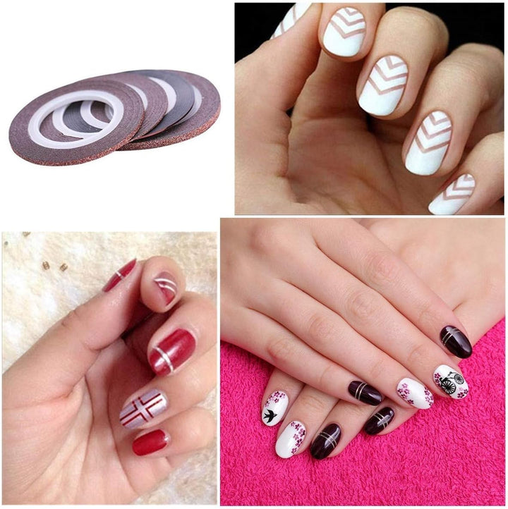 Rose Gold Nail Striping Tape, 8 Rolls, Matte Texture, Glitter, DIY Nail Art Decorations