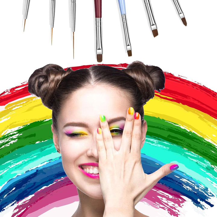 7PCS Nail Art Brushes, Nail Design Painting Brush Set with Nail Polish Brush, Nail Liner Brush, Nail Extension Gel Brush, Builder Nail Gel Brush, and Multi-Size Dotting Pens for DIY Nail Art