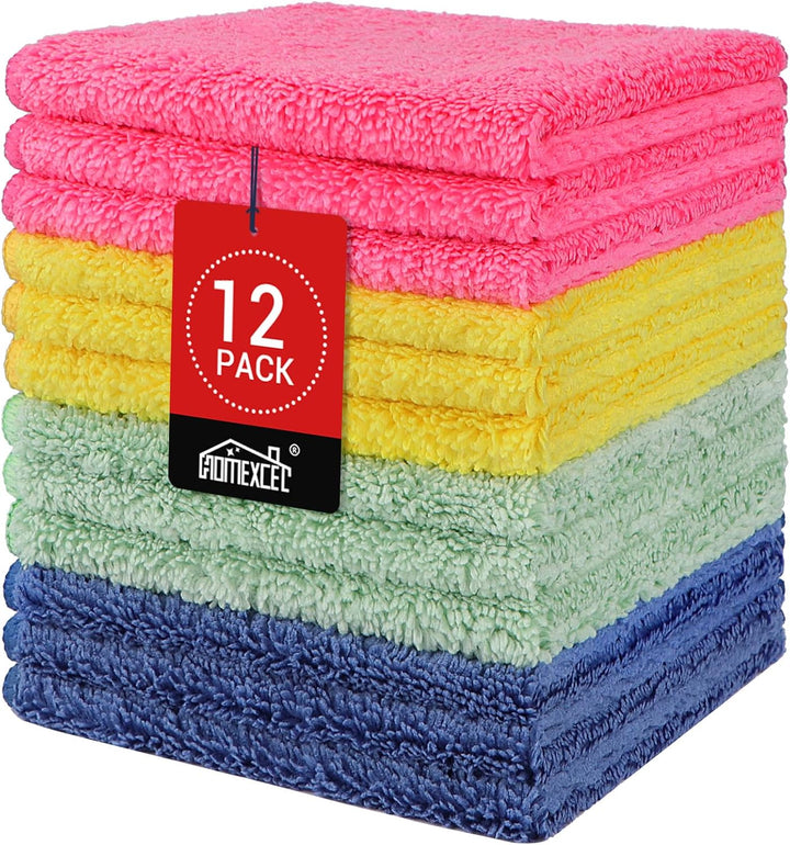 Microfiber Washcloths 12 Pack, Highly Absorbent and Soft Face Towel, Multi-Purpose Wash Cloths for Bathroom, Gym, Hotel, Spa and Kitchen, Multicolor 12X12 Inch