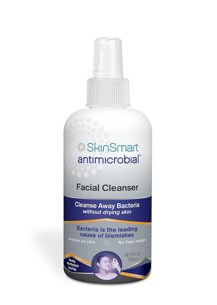 Skinsmart Facial Cleanser for Breakouts, Targets Bacteria for Post-Workout Pimples, Blemishes and Sweat Irritation; 8 Oz Spray, Safe for All Ages: Adults and Teens