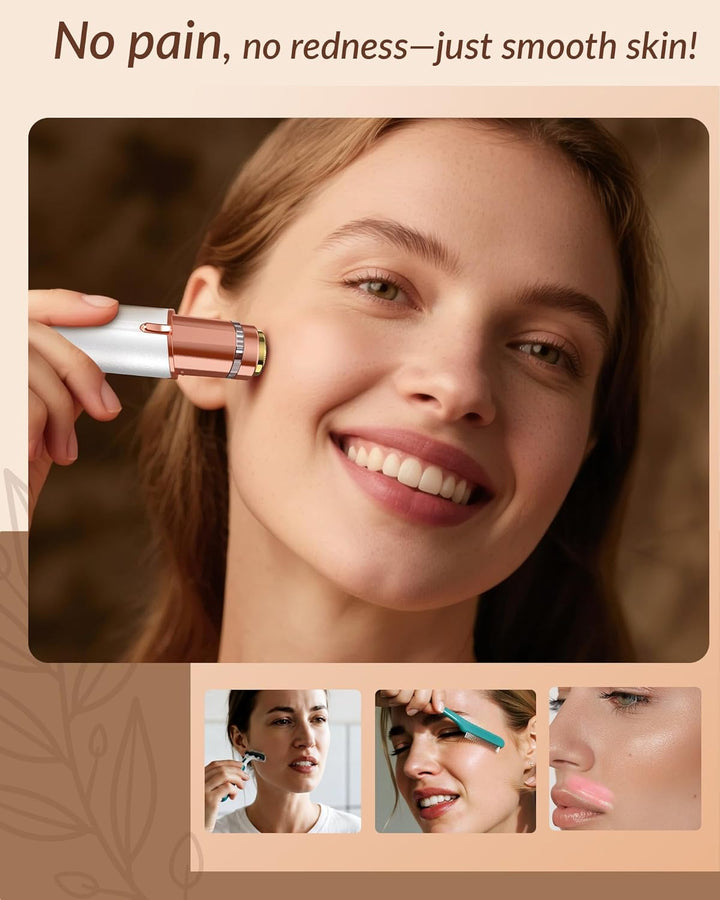 Facial Hair Removal for Women: Painless Rechargeable Face Shaver Electric Hair Remover Device for Peach Fuzz Upper Lip Chin (White)