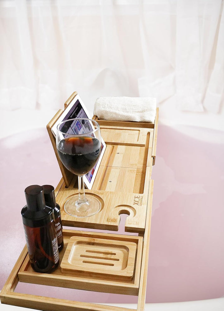 Foldable Bathtub Tray Expandable to 105Cm for Luxury Bath, Bath Tray for Bathtub (Bamboo)