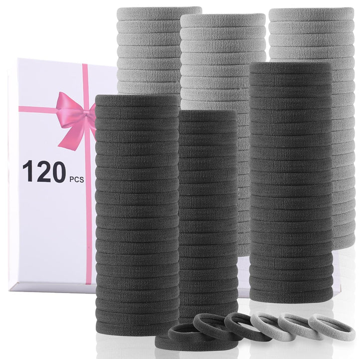 120PCS Black Hair Ties for Thick Hair – Seamless No Damage Elastic Ponytail Holders, Black Hair Band,Bulk Nylon Hair Elastics for Women