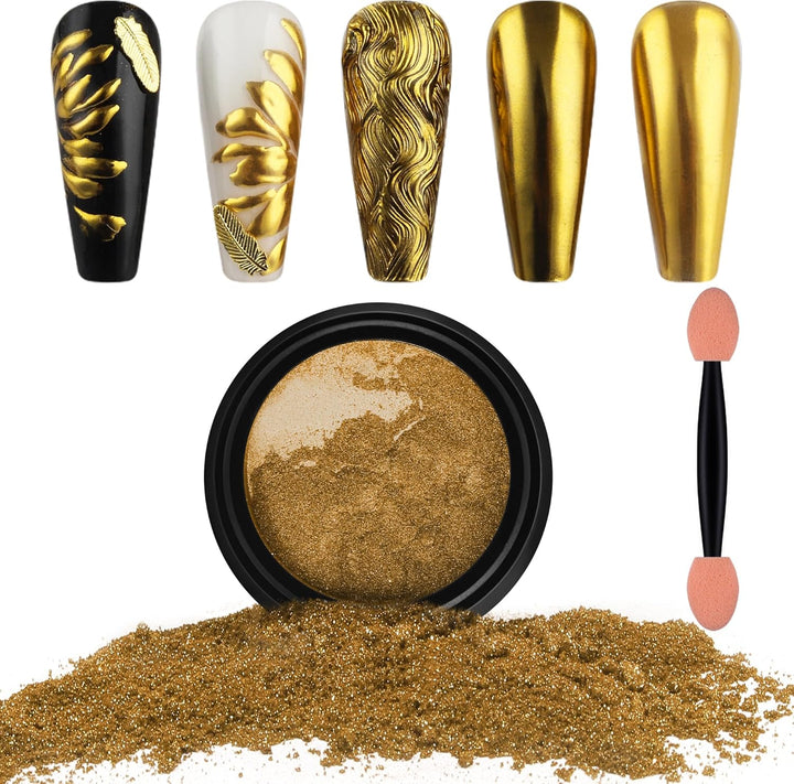 2 Jars Chrome Nail Powder White and Gold Pearl,Iridescent Aurora Powder Metallic Mirror Effect Pigment Pearlescent Mermaid Pearl Glitter Dust Kit (White and Gold)