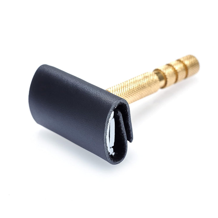 Safety Razor Head Protecting Leather Cover, Genuine Cowhide Leather Double Edge Safety Razor Case Accessories for Travel, Butterfly Razor Case (Cognac)