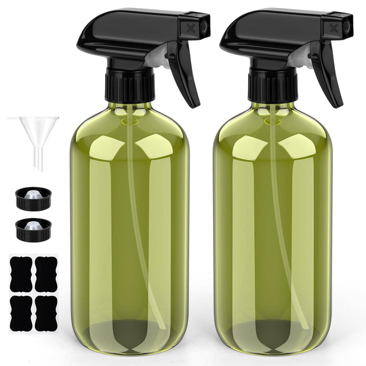 Glass Spray Bottle, Amber Glass Spray Bottle Set & Accessories Refillable for Plants Window Cleaners Aromatherapy Facial Hydration Watering Flowers Hair Care (2 Pack/16 Oz) (Amber)