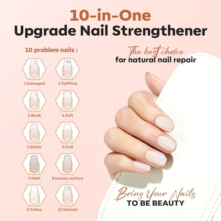 Nail Strengthener, Milky White Nail Polish Natural Nail Concealer Foundation Air Dry Nail Growth Polish for Damaged Nails Imperfection Masking Gifts for Women 15Ml