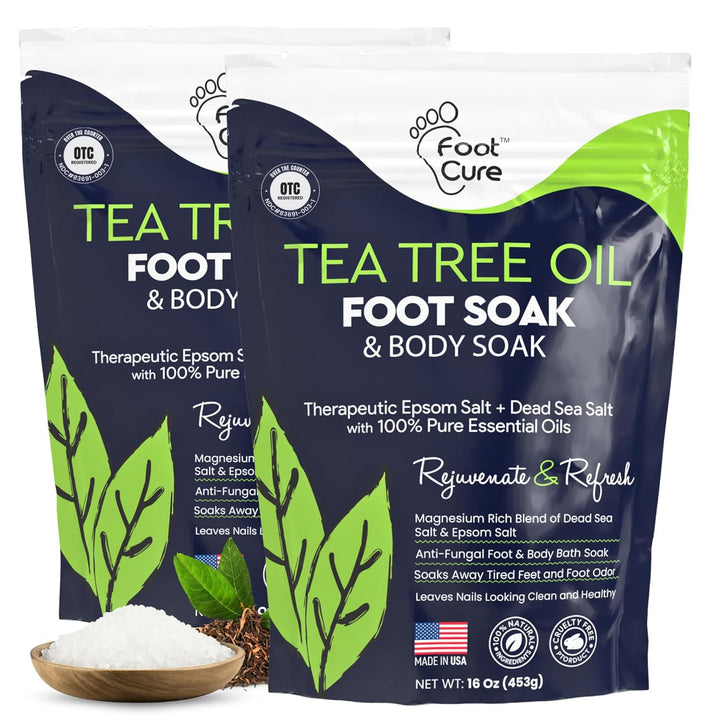 Tea Tree Oil Foot Soak with Epsom Salt - for Toenail Repair, Athletes Foot, Softens Calluses, Soothes Sore & Tired Feet, Nail Discoloration, Odor Scent, Spa Pedicure Care - Made in USA 16 Oz