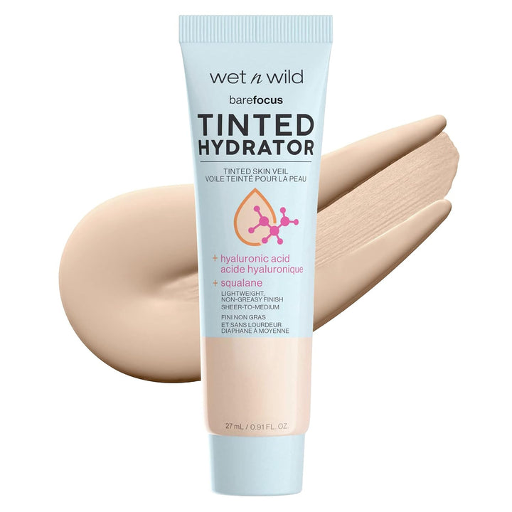 Bare Focus Tinted Hydrator Tinted Skin Veil, Lightweight Buildable Coverage with Hyaluronic Acid & Vegan Squalane, Sheer-To-Medium Coverage, Semi-Matte Finish, Cruelty-Free - Light Medium