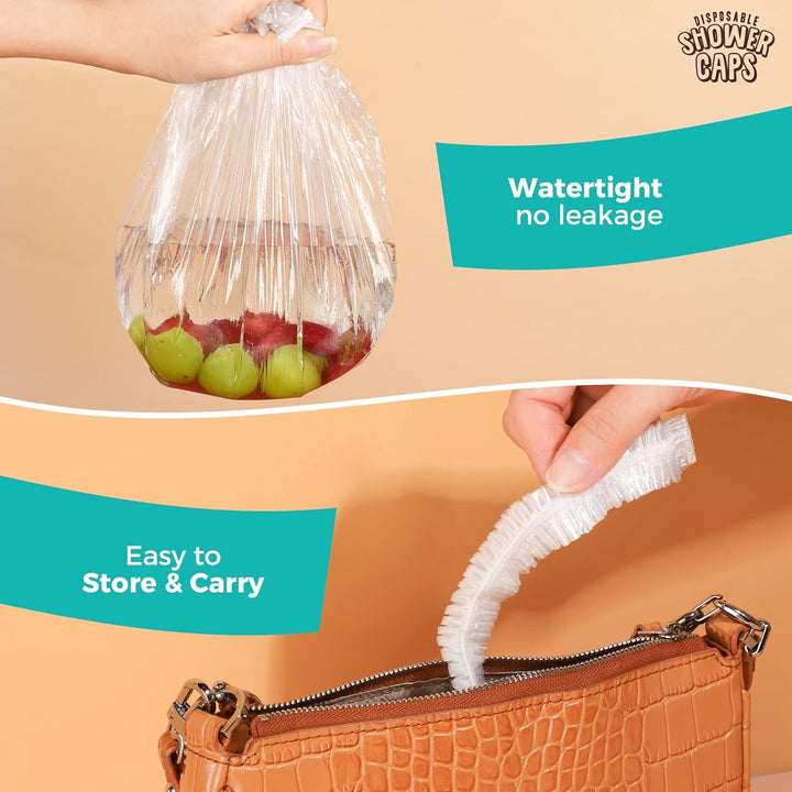 100PCS Disposable Shower Caps, Shower Caps for Women Disposable, Clear Plastic Shower Cap, Plastic Hair Caps for Hair Treatment, Regular Size 17.3 INCH