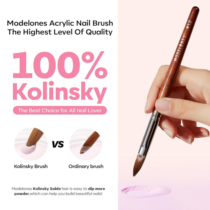 Acrylic Nail Kit: Clear White Pink Acrylic Powder and Liquid Set with Gel Nails Glue, Brushes, 11Pcs Set for Beginner