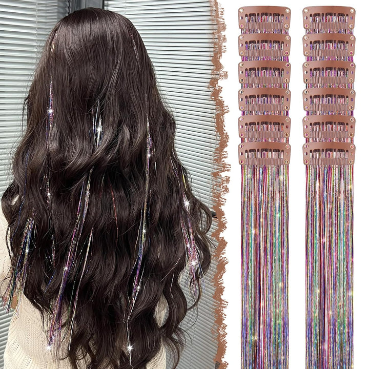Colored Clip in Hair Extensions - 10 PCS Skyblue Light Blue Highlighted Hair Piece Straight Synthetic Clip in Hairpieces for Women 22 Inch