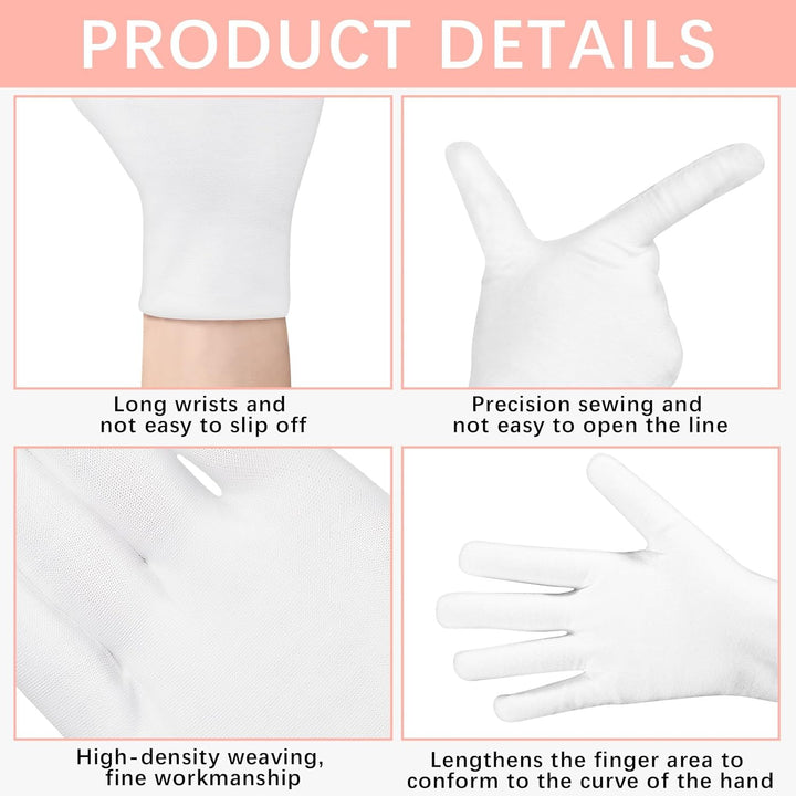 36 Pcs White Cotton Gloves for Dry Hands Sleeping, Men&Women Soft Sleep Gloves for Eczema and Moisturizing Overnight, Stretchable SPA Glove Costume for Coin Jewelry Inspection, Art Handling, Halloween