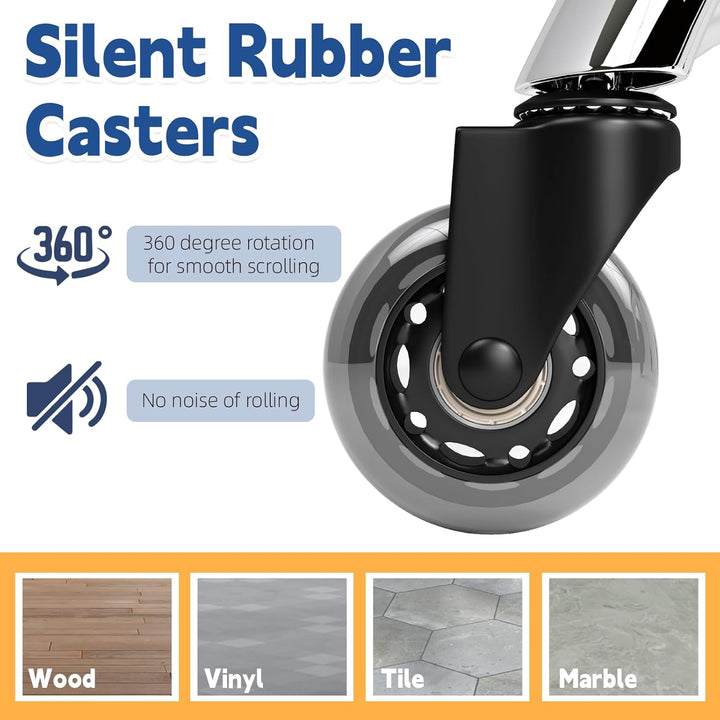 Heavy Duty 400Lb Rolling Stool: Super Soft Leather Seat Cushion, 360 Swivel, Height Adjustable, No Squeak, No Tip Over, Salon & Spa Stool (Black)