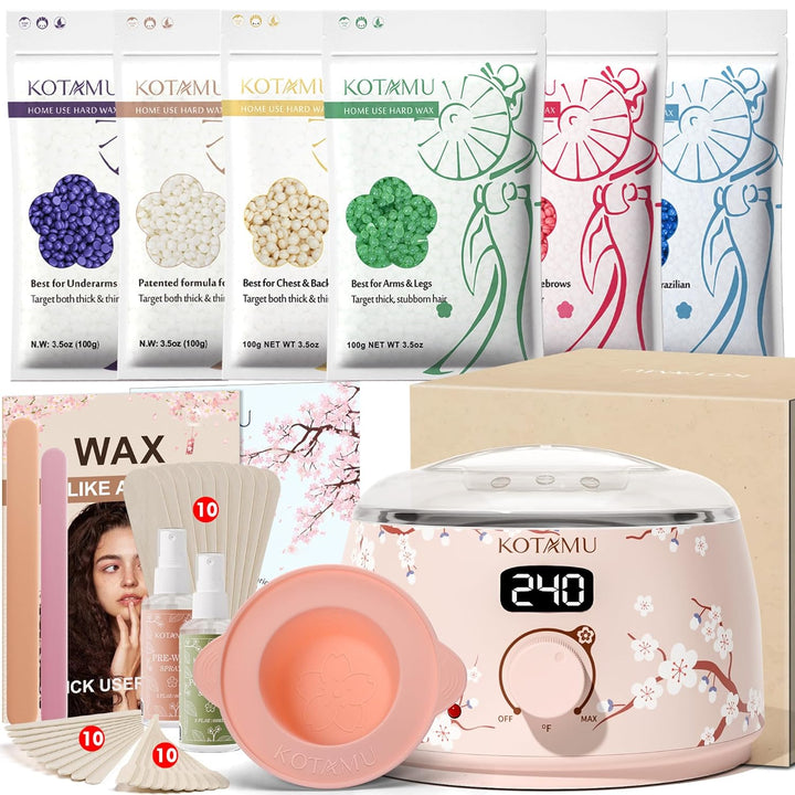Wax Kit Pink Digital Hair Removal Waxing Kit for Women & Men Hot Wax Warmer Pot for Face, Eyebrow, Body, Brazilian, Bikini, Sensitive Skin Waxing Machine with 25 Accessories for Home Salon