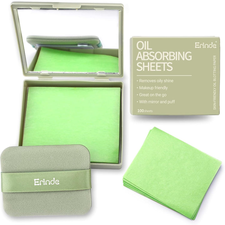 Oil Blotting Sheets for Face with Mirror and Puff, 300 Sheets Oil Blotting Paper for Oily Skin, Face Oil Absorbing Sheet, Natural Oil Control Film, Absorb Excess Oil, Makeup Friendly