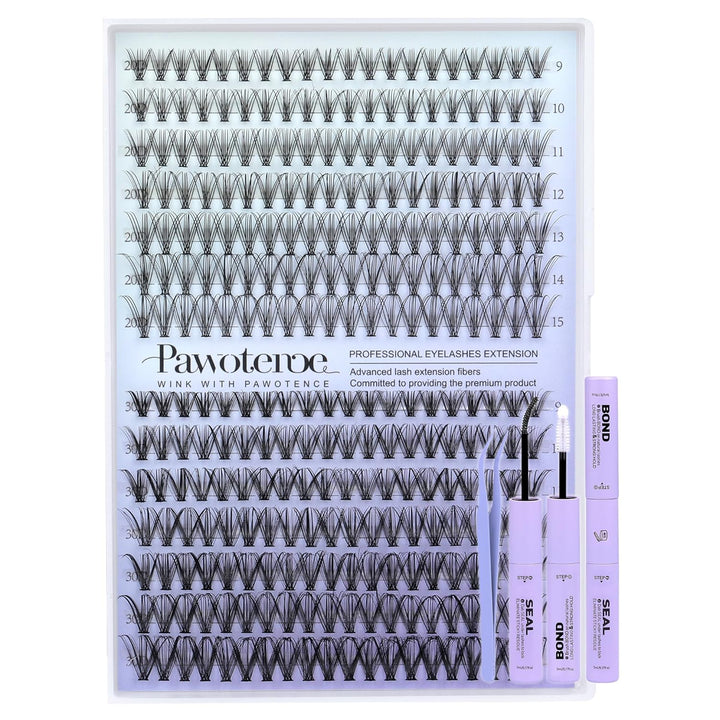 Lash Extension Kit DIY 280Pcs Lash Clusters Eyelash Extension Kit, 9-16Mm 30D 40D Individual Lashes Kit with Lash Bond and Seal, Lash Tweezers for Self Use (30D&40D, 0.07D, 9-16Mm, Kit)